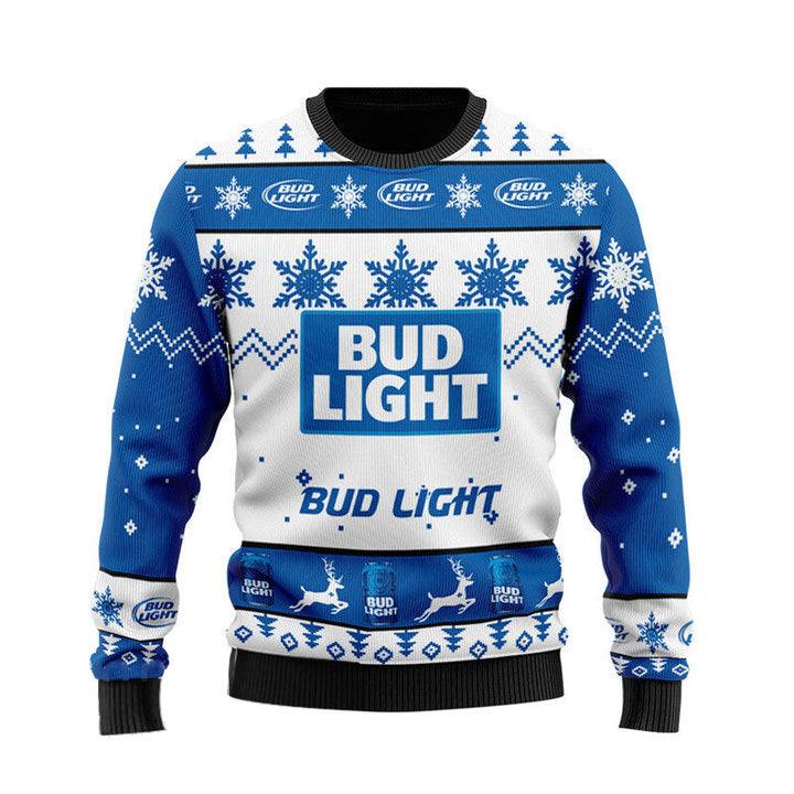 Snowflakes Bud Light Beer Ugly Christmas Sweater, Bud Light Beer Lovers Ugly Sweater, All Over Print Christmas Holiday Crew Neck Ugly Sweaters