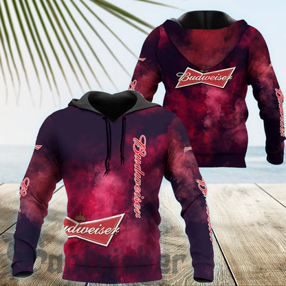 Budweiser Red Smoke All Over Printed Hoodie, Budweiser Beer 3d Pullover Hooded Sweatshirts, Budweiser Beer Logo Prints Unisex Zip Hoodies