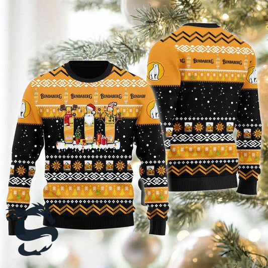 Bundaberg Santa Reindeer Snowflake Ugly Sweater, Bundaberg Brewed Drinks All-over Print Ugly Sweater, Bundaberg Crewneck Knitted Ugly Sweater