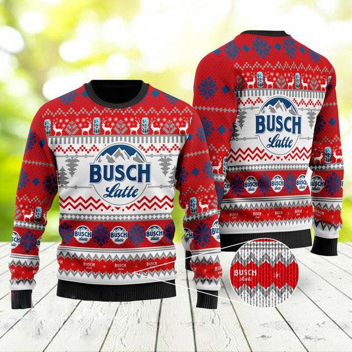 Busch Latte Beer Ugly Christmas Sweater, Busch Latte Beer Ugly Sweater, All Over Printed Christmas Ugly Sweater, Holiday Crew Neck Ugly Sweater