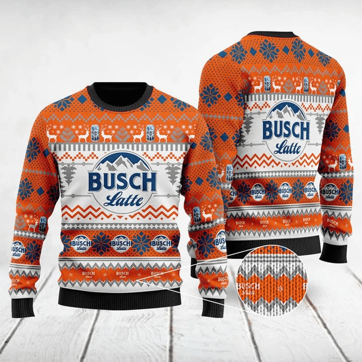 Busch Latte Beer Ugly Christmas Sweater, Busch Latte Beer Ugly Sweater, All Over Printed Christmas Ugly Sweater, Holiday Crew Neck Ugly Sweater