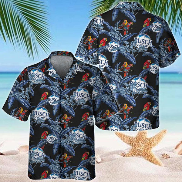 Busch Light Tropical Leaf Parrot Hawaiian Shirt, Busch Light Blue Button Down Hawaiian Shirt, Tropical Busch Light Summer Aloha Shirts