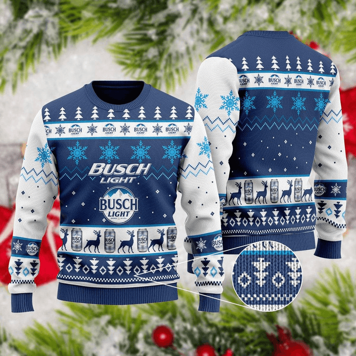 Busch Light Beer Blue Ugly Christmas Sweater, Busch Light Beer Lovers Xmas Ugly Sweater, Busch Light Logo Printed Christmas Crew Neck Ugly Sweater