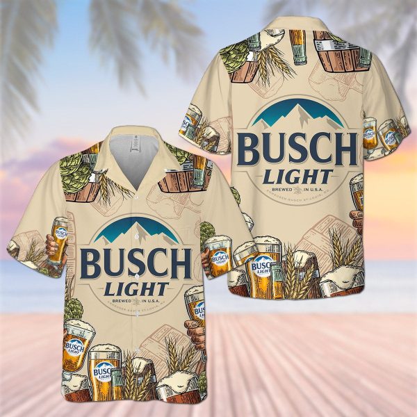 Busch Light Brewed In Usa Retro Hawaiian Shirt, Vintage Brewing Busch Light Beer Aloha Shirt, Busch Light Beer Button Down Short Sleeve Shirt