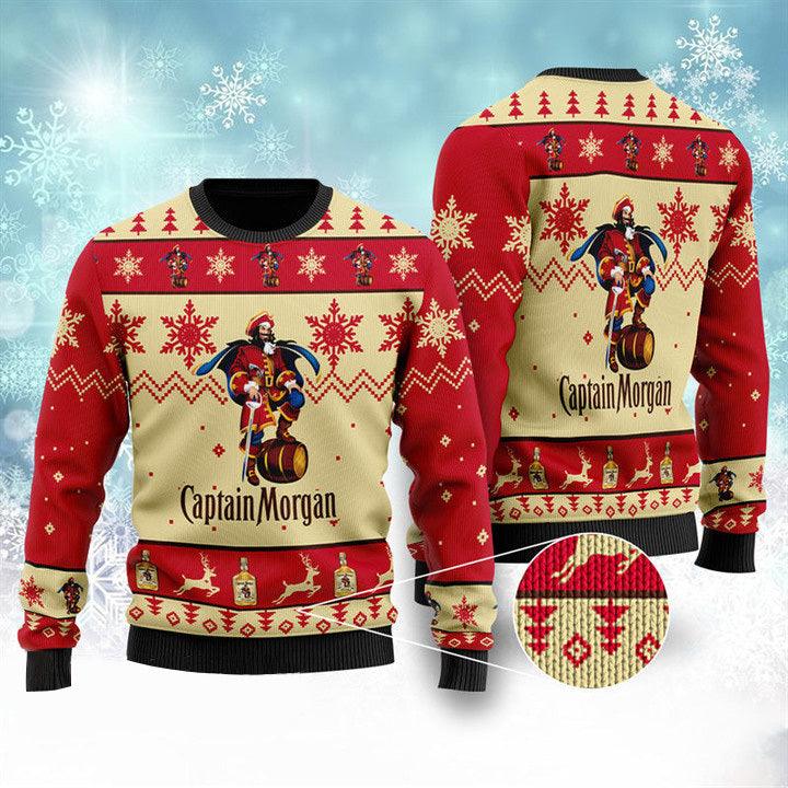 Captain Morgan Ugly Christmas Sweater, Captain Morgan Rum Ugly Sweater, All Over Printed Christmas Ugly Sweater, Holiday Crew Neck Ugly Sweater