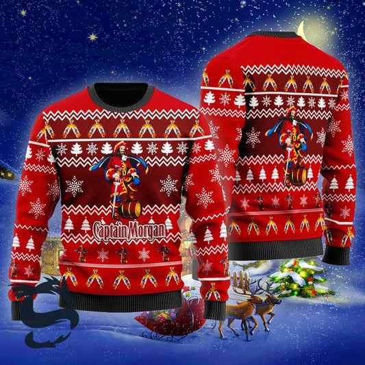 Christmas Cheers With Captain Morgan Rum Ugly Sweater, Captain Morgan Christmas Ugly Sweater, Captain Morgan All-over Print Crew Neck Ugly Sweater