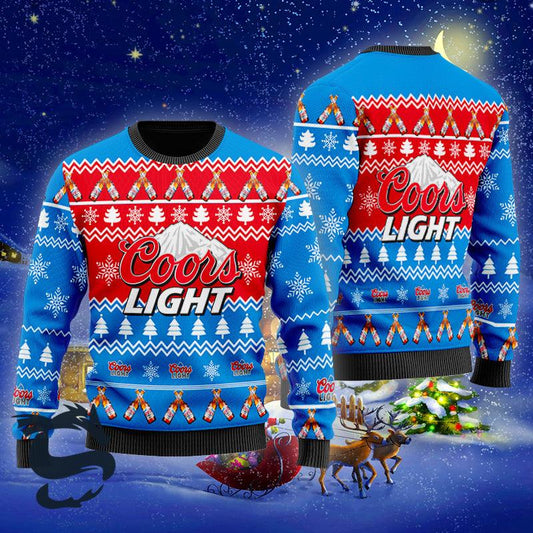 Christmas Cheers Coors Light Beer Ugly Christmas Sweater, Coors Light Beer Christmas Ugly Sweater, Coors Light Beer Holiday Crew Neck Ugly Sweater