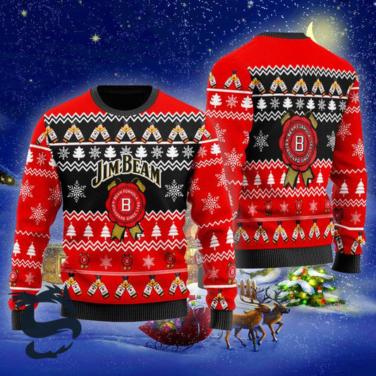 Christmas Cheers With Jim Beam Whiskey Ugly Sweater, Jim Beam Whiskey Christmas Ugly Sweater, Jim Beam Whiskey All-over Print Crew Neck Ugly Sweater