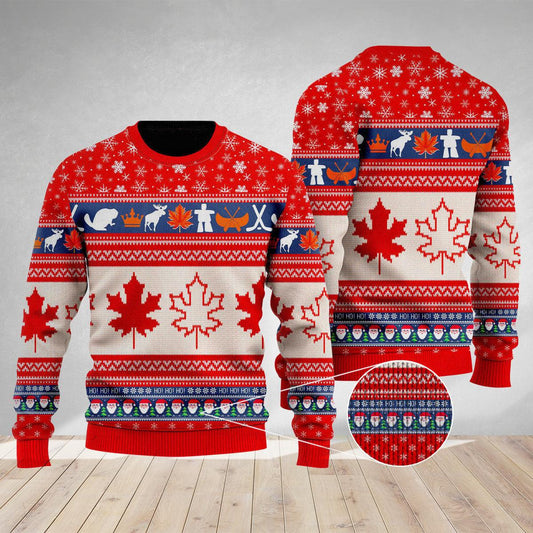 Christmas Ho Ho Ho Canada Maple Leaf Red Ugly Sweater, Maple Leaf Canada Proud Christmas Ugly Sweater, Christmas Holiday Crew Neck Ugly Sweater