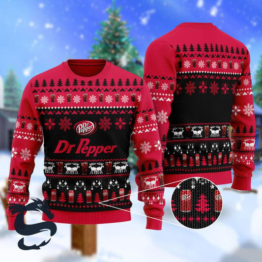 Christmas Scenes With Red Dr Pepper Ugly Sweater, Dr Pepper Soda Christmas Ugly Sweater, Dr Pepper Soda Lovers Christmas Crew Neck Ugly Sweater