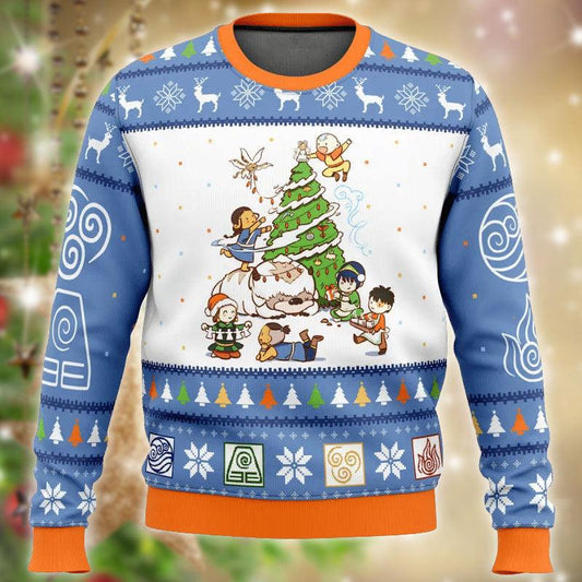 Avatar The Last Airbender Christmas Ugly Sweater, Avatar The Last Airbender Chibi Ugly Christmas Sweater, The Last Airbender Knitted Ugly Sweater