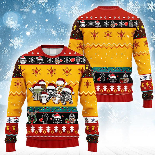 Christmas Theme Star Wars Chibi Characters Ugly Sweater, Star Wars Cute Characters Christmas Ugly Sweater, Star Wars Christmas Crewneck Ugly Sweater