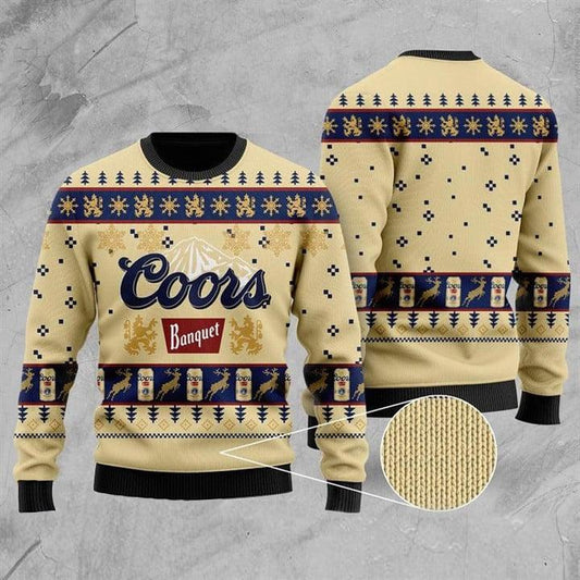 Coors Banquet Beer Ugly Christmas Sweater, Coors Banquet Knitted Ugly Sweater, All Over Print Christmas Ugly Sweater, Holiday Crew Neck Ugly Sweater