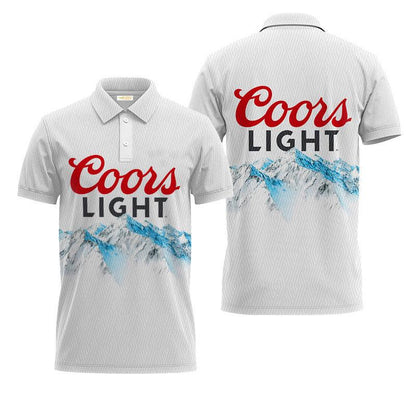 Basic Coors Light White 3d Polo Shirt, Coors Light Logo All Over Print White Polo Shirt, Coors Light Beer 3d Men's Short Sleeve Polo Shirts