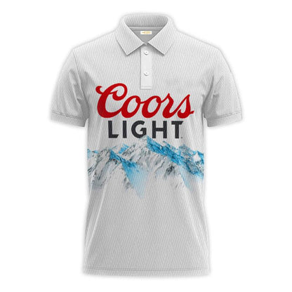 Basic Coors Light White 3d Polo Shirt, Coors Light Logo All Over Print White Polo Shirt, Coors Light Beer 3d Men's Short Sleeve Polo Shirts
