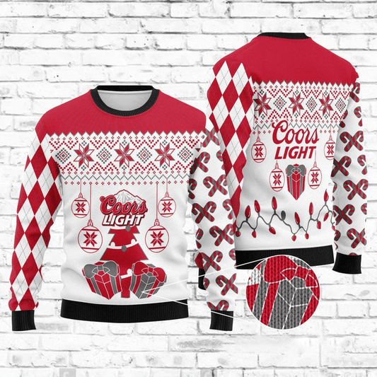 Coors Light Beer Red Ugly Christmas Sweater, Coors Light Logo All-over Printed Christmas Ugly Sweater, Coors Light Crewneck Knitted Ugly Sweater