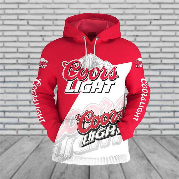 Coors Light Logo All Over Printed Red & White Hoodie, Coors Light Red Pullover Hooded Sweatshirts, Coors Light Beer 3d Prints Unisex Hoodies