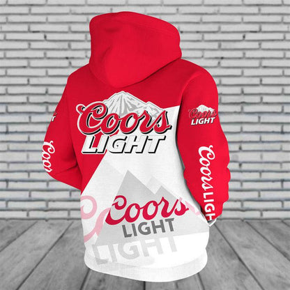 Coors Light Logo All Over Printed Red & White Hoodie, Coors Light Red Pullover Hooded Sweatshirts, Coors Light Beer 3D Prints Unisex Hoodies
