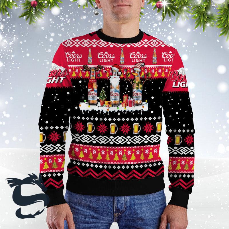 Coors Light Santa Reindeer Snowflake Ugly Sweater, Coors Light Beer All-over Print Xmas Ugly Sweater, Coors Light Beer Xmas Knitted Ugly Sweater