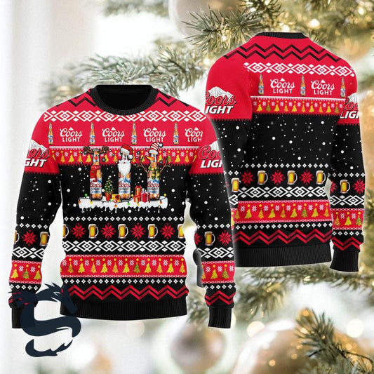 Coors Light Santa Reindeer Snowflake Ugly Sweater, Coors Light Beer All-over Print Xmas Ugly Sweater, Coors Light Beer Xmas Knitted Ugly Sweater
