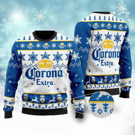 Corona Extra Beer Ugly Christmas Sweater, Corona Extra Beer Ugly Sweater, All Over Printed Christmas Ugly Sweater, Holiday Crew Neck Ugly Sweater