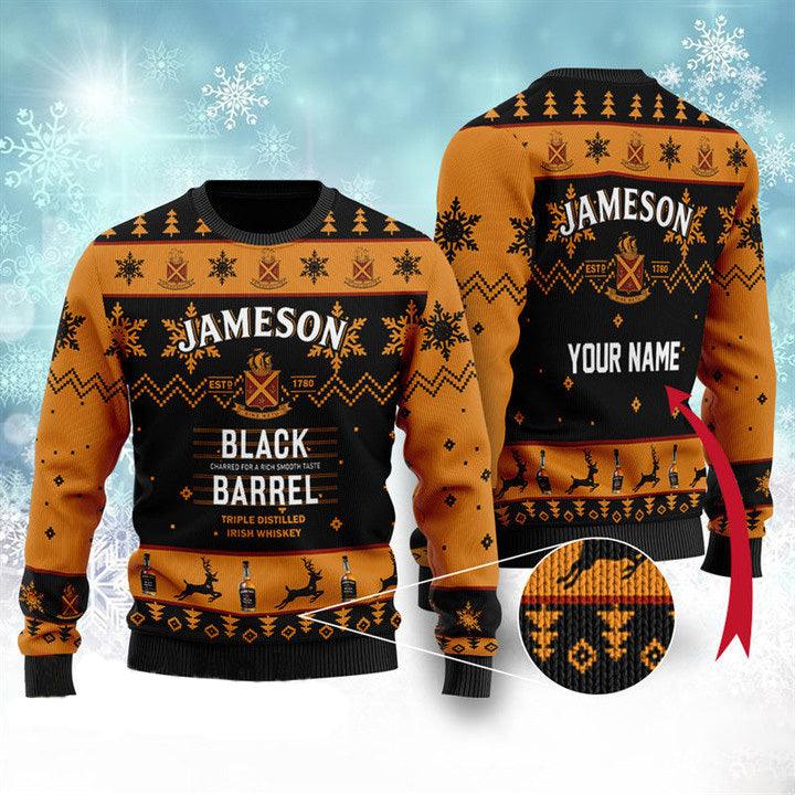 Jameson Black Barrel Ugly Christmas Sweater, Jameson Whiskeys Lovers Xmas Ugly Sweater, Black Barrel Jameson Aop Christmas Crew Neck Ugly Sweater