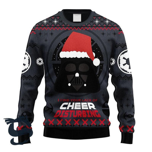 Dark Vader Cheer Disturbing Ugly Christmas Sweater, Star Wars Santa Dark Vader Black Ugly Sweater, All Over Print Holiday Crew Neck Ugly Sweater