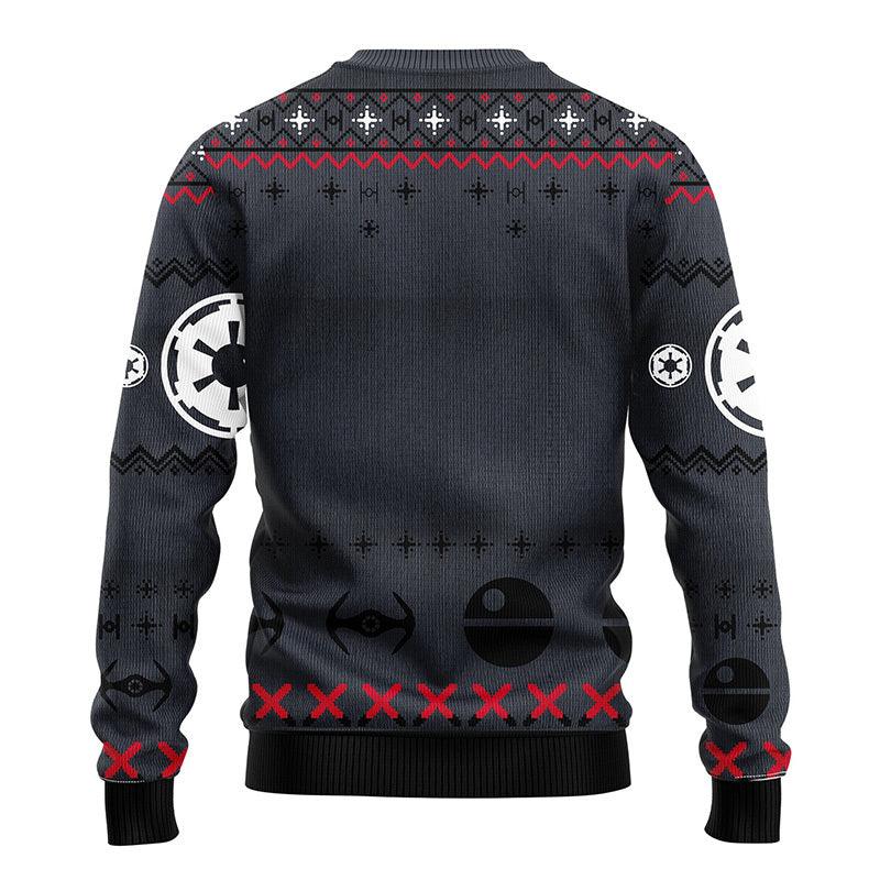 Dark Vader Cheer Disturbing Ugly Christmas Sweater, Star Wars Santa Dark Vader Black Ugly Sweater, All Over Print Holiday Crew Neck Ugly Sweater