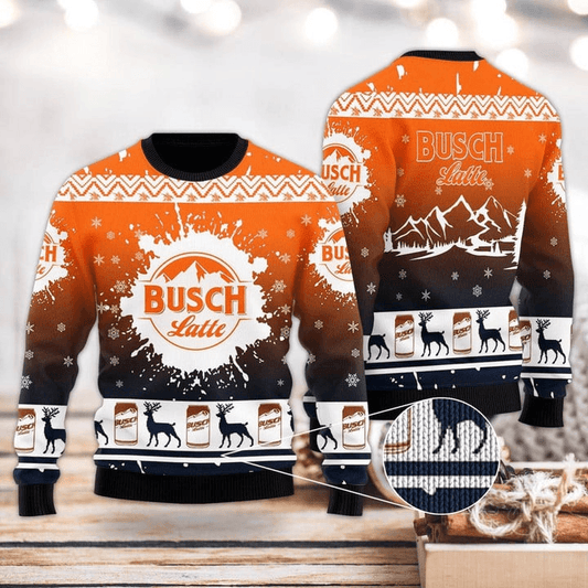 Deer Busch Latte Ugly Christmas Sweater, Busch Latte Beer Lovers Ugly Sweater, Busch Latte Logo All Over Print Christmas Crew Neck Ugly Sweater