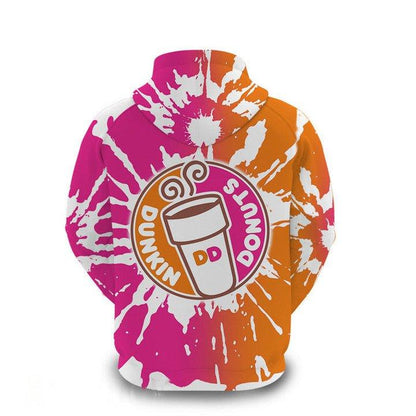 Dunkin Donuts Tie Dye 3D All Over Printed Hoodie, Dunkin Donuts 3D Pullover Hooded Sweatshirts, Dunkin Donuts Pink And Orange Printed Hoodies
