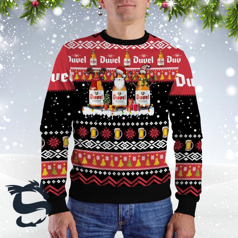 Duvel Beer Santa Reindeer Snowflake Red Ugly Sweater, Duvel Beer All-over Print Xmas Ugly Sweater, Duvel Beer Xmas Crewneck Knitted Ugly Sweater