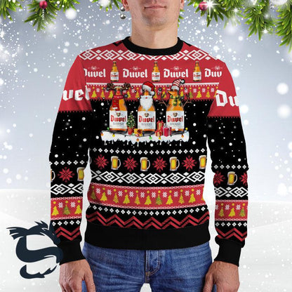 Duvel Beer Santa Reindeer Snowflake Red Ugly Sweater, Duvel Beer All-over Print Xmas Ugly Sweater, Duvel Beer Xmas Crewneck Knitted Ugly Sweater