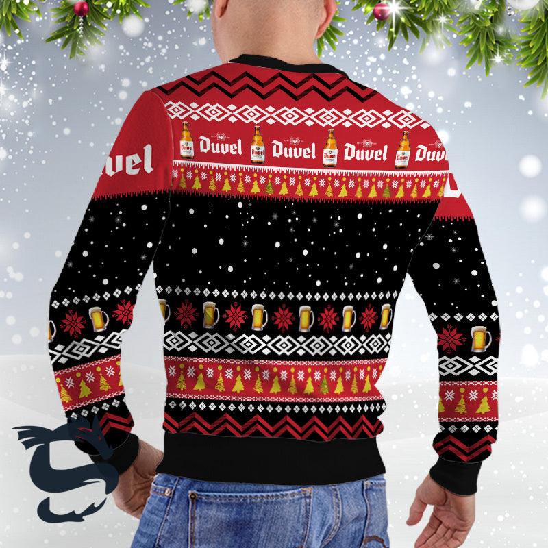 Duvel Beer Santa Reindeer Snowflake Red Ugly Sweater, Duvel Beer All-over Print Xmas Ugly Sweater, Duvel Beer Xmas Crewneck Knitted Ugly Sweater