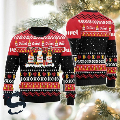 Duvel Beer Santa Reindeer Snowflake Red Ugly Sweater, Duvel Beer All-over Print Xmas Ugly Sweater, Duvel Beer Xmas Crewneck Knitted Ugly Sweater