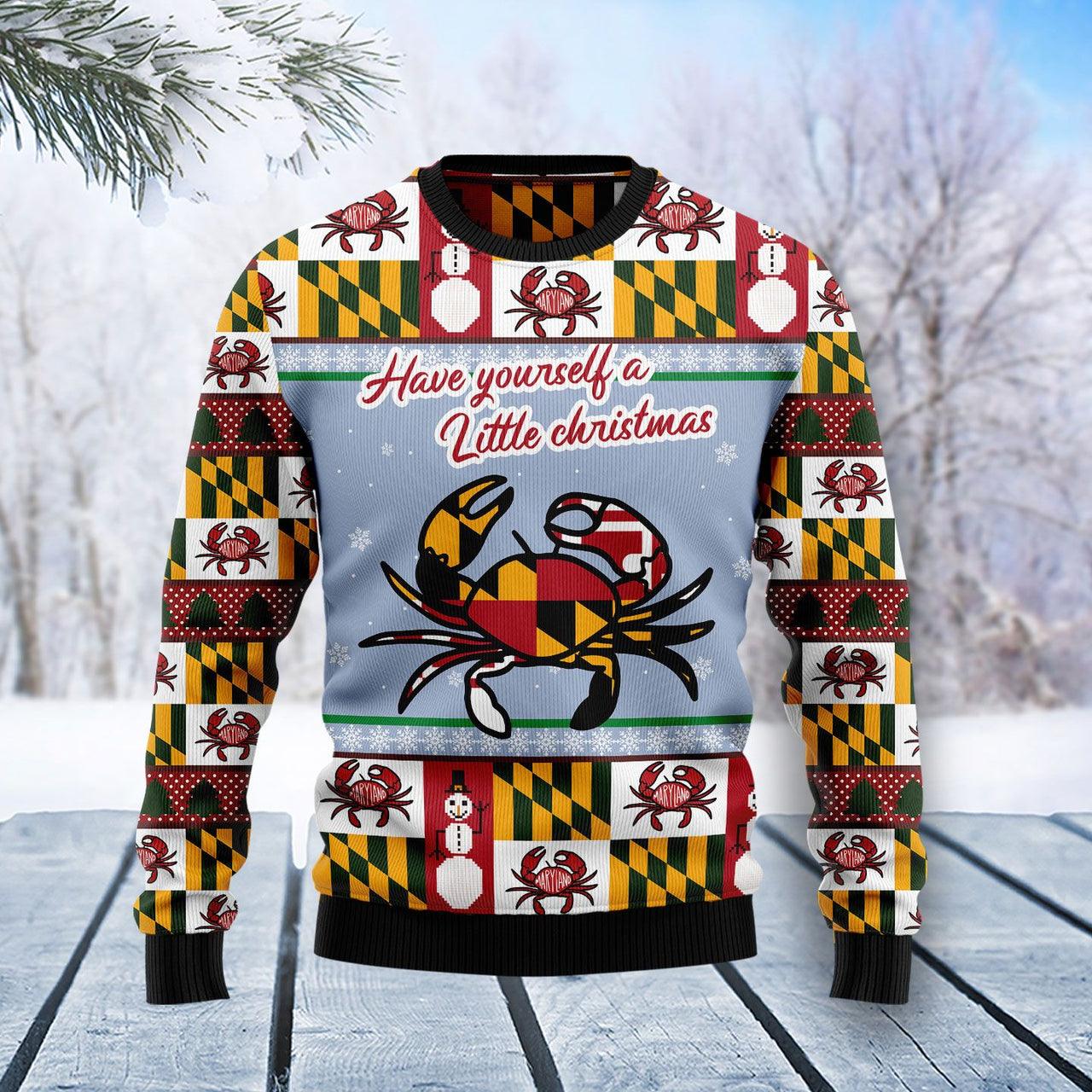 Maryland State Have Yourself A Little Christmas Ugly Sweater, Crab Maryland Symbols Printed Ugly Sweater, Xmas Crewneck Knitted Ugly Sweaters