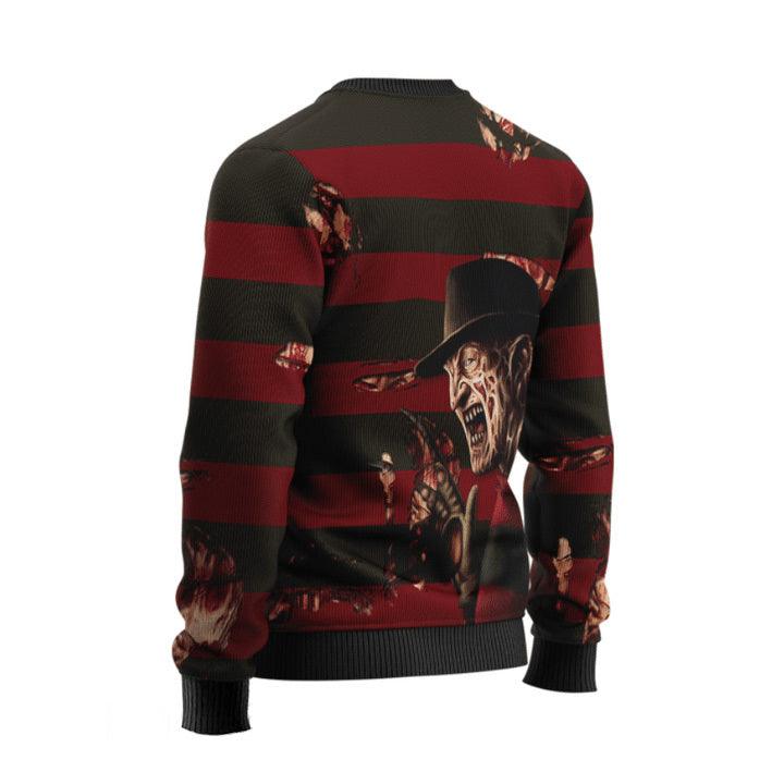 A Nightmare On Elm Street Freddy Krueger Ugly Sweater, Freddy Krueger Horror Christmas Ugly Sweater, Freddy Krueger Red Black Crewneck Ugly Sweater