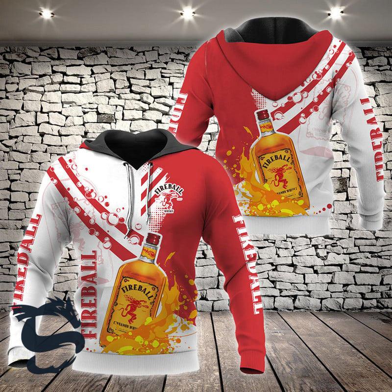 Funny Water Splash Fireball Whisky All Over Print Hoodie, Fireball Whisky White Red Pullover Hooded Sweatshirt, Fireball Whisky 3d Unisex Hoodie