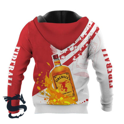 Funny Water Splash Fireball Whisky All Over Print Hoodie, Fireball Whisky White Red Pullover Hooded Sweatshirt, Fireball Whisky 3D Unisex Hoodie