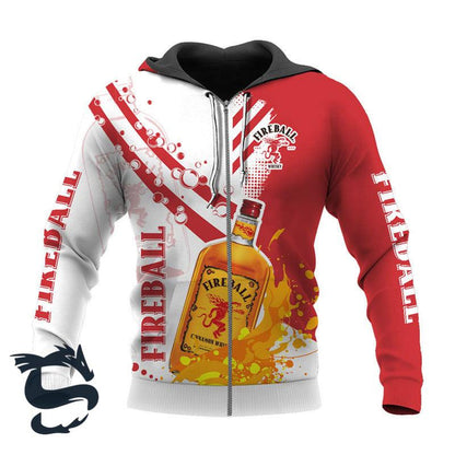 Funny Water Splash Fireball Whisky All Over Print Hoodie, Fireball Whisky White Red Pullover Hooded Sweatshirt, Fireball Whisky 3D Unisex Hoodie