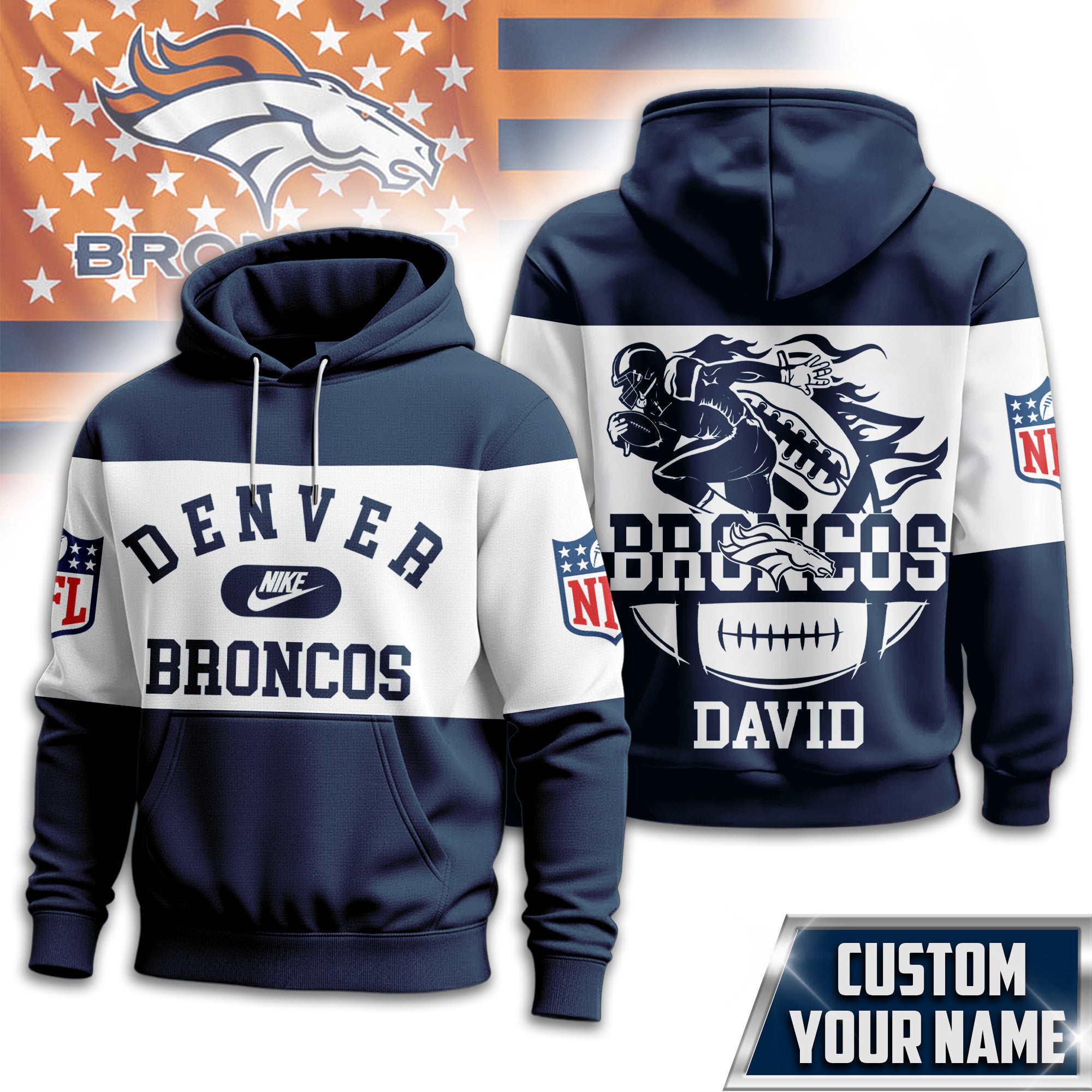 D.broncos | Premium  Touchdown Spirit Personalized Hoodie Nf1