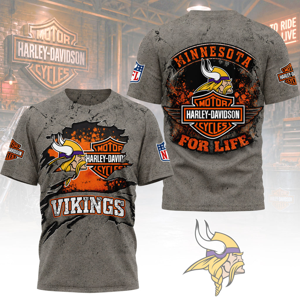 M.vikings | Premium  Harley Davidson For Life 3d Shirt Nf1