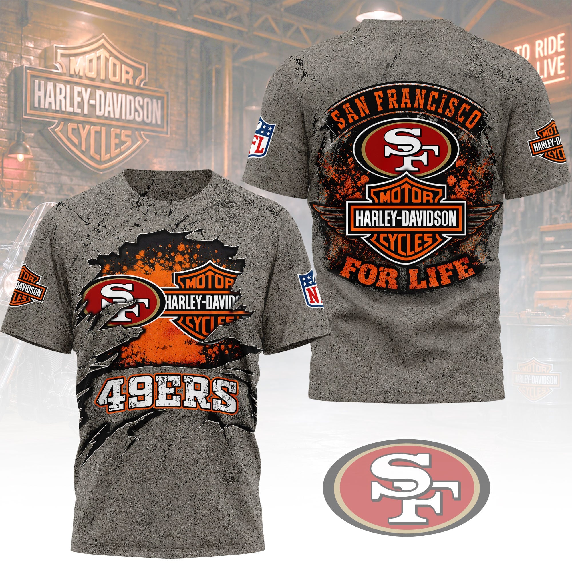 Sf.49ers | Premium  Harley Davidson For Life 3d Shirt Nf1