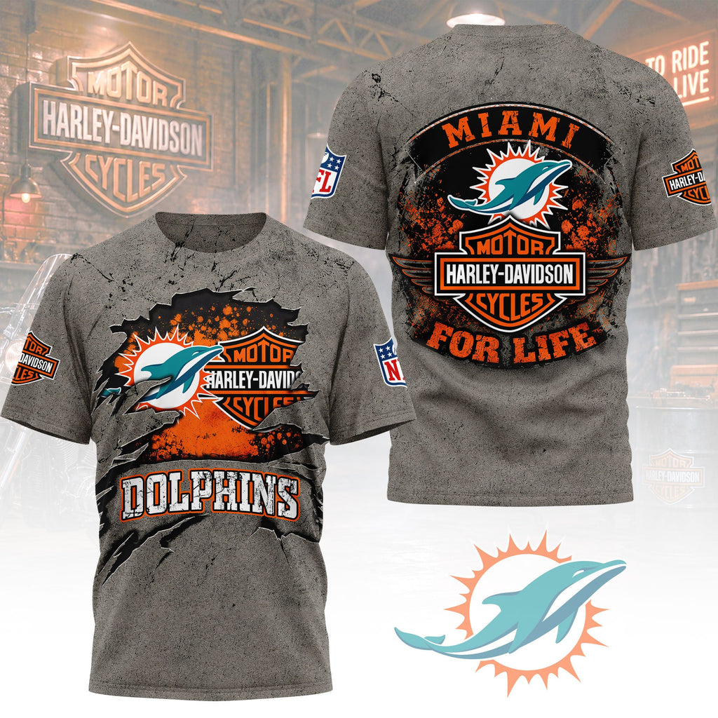 M.dolphins | Premium  Harley Davidson For Life 3d Shirt Nf1