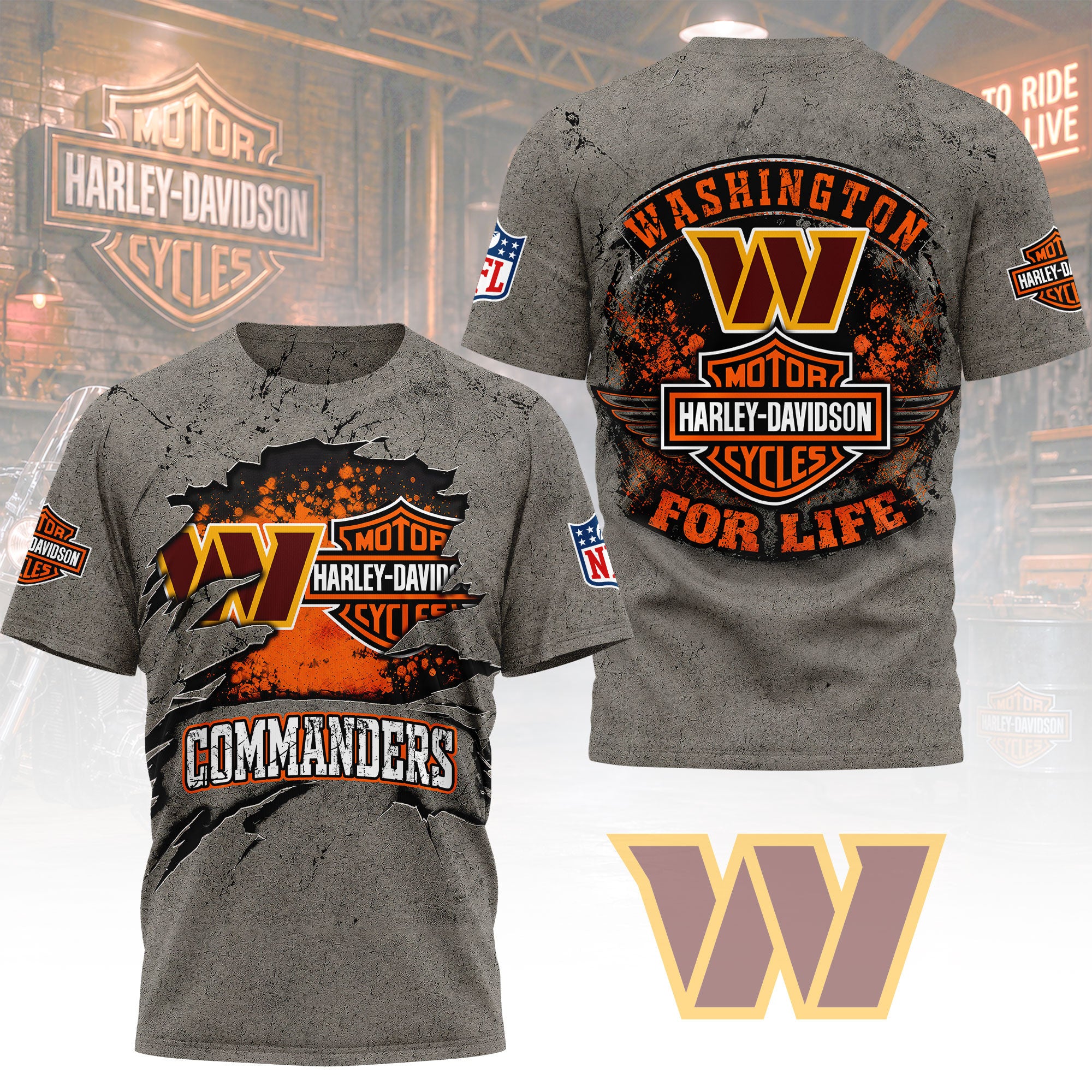 W.commanders | Premium  Harley Davidson For Life 3d Shirt Nf1