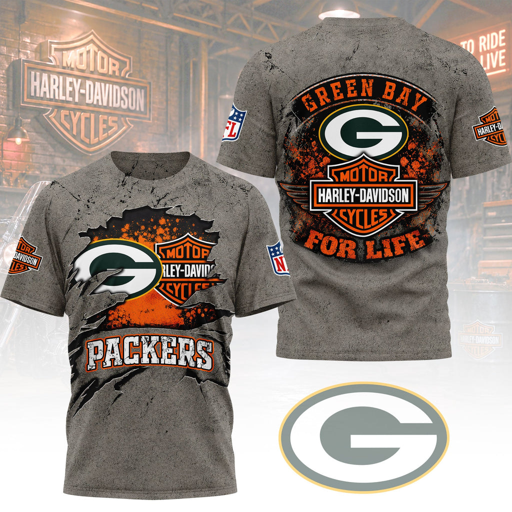 Gb.packers | Premium  Harley Davidson For Life 3d Shirt Nf1