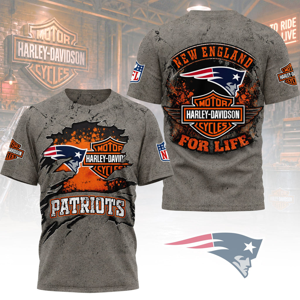 Ne.patriots | Premium  Harley Davidson For Life 3d Shirt Nf1