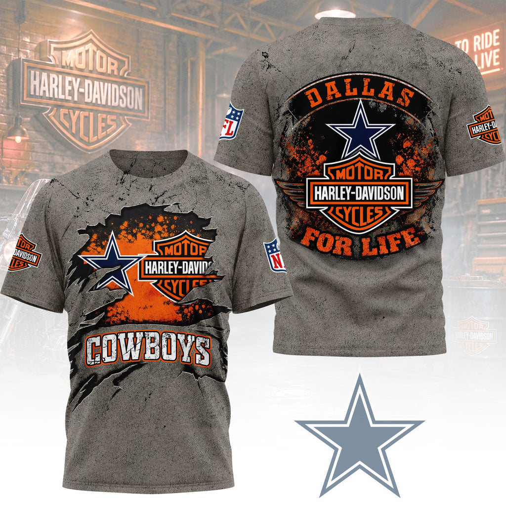 D.cowboys | Premium  Harley Davidson For Life 3d Shirt Nf1
