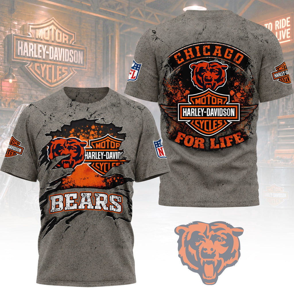 C.bears | Premium  Harley Davidson For Life 3d Shirt Nf1