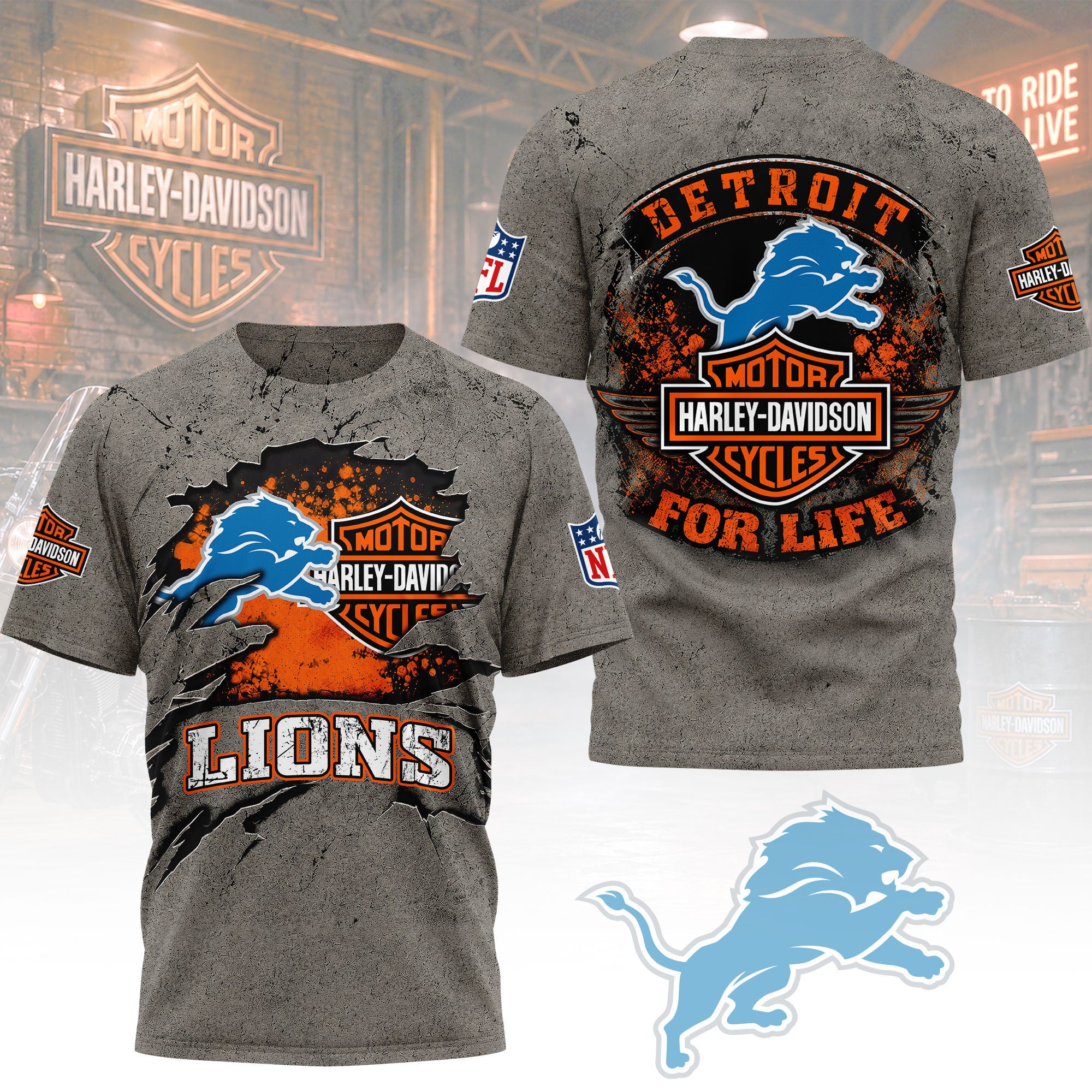 D.lions | Premium  Harley Davidson For Life 3d Shirt Nf1