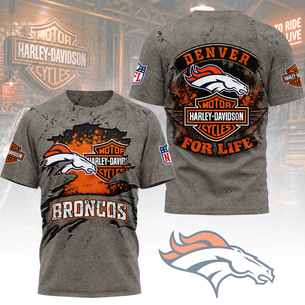D.broncos | Premium  Harley Davidson For Life 3d Shirt Nf1